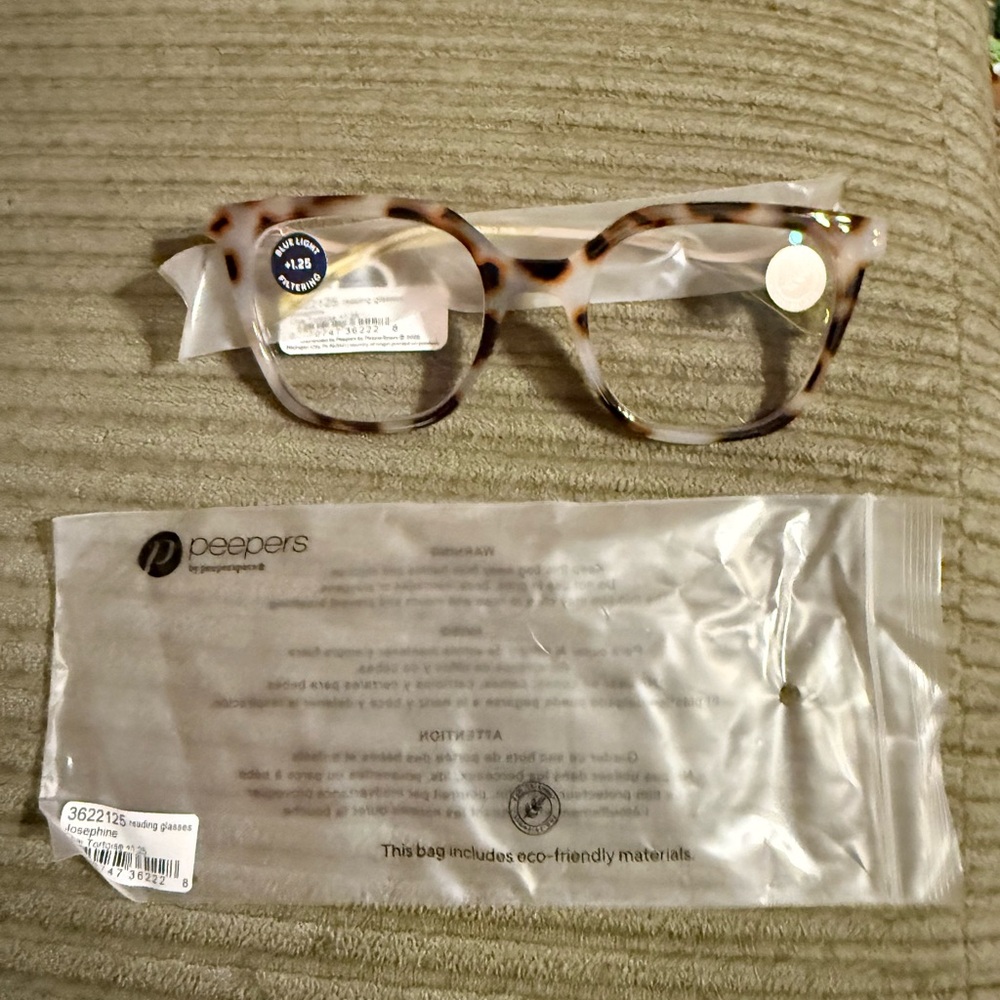Peepers Brown Tortoise Blue Light Reading Glasses +1.25 (Blue Light) - Picture 2 of 8